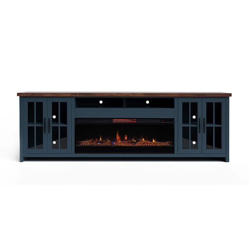 Bridgevine Home Modern Farmhouse 97 inch Fireplace TV Console for TVs up to 100 inches, Two-Tone Finish