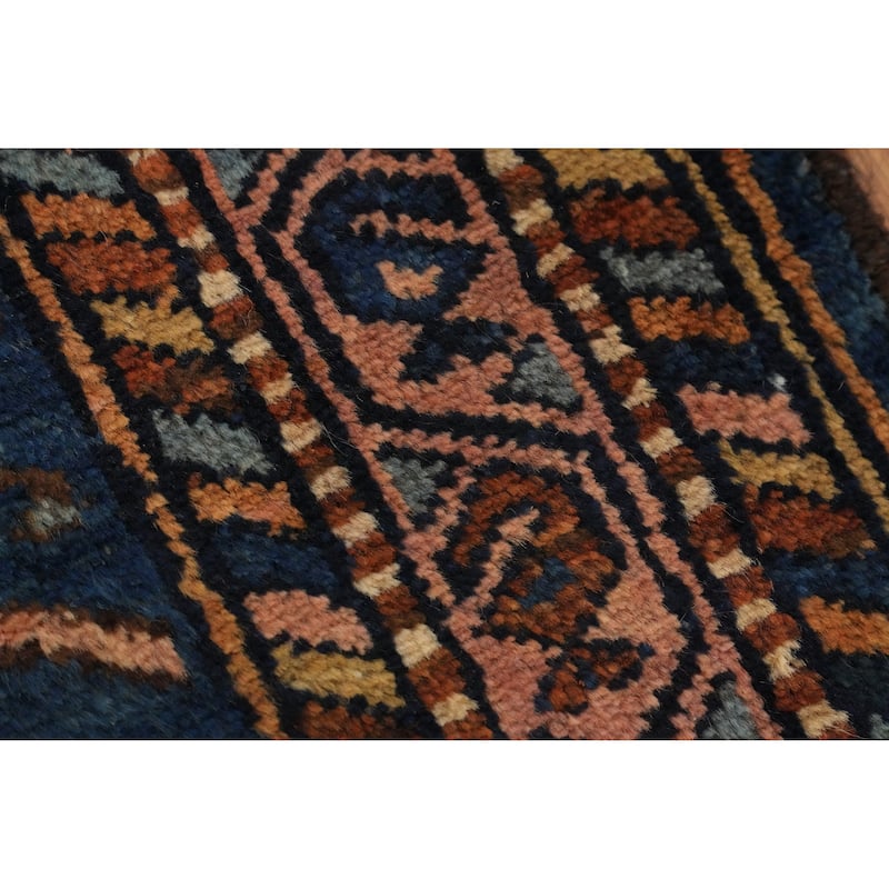 Hand Knotted Oriental 100% Wool Carpet Traditional Geometric Navy Blue & Blues Malayer Area Rug - 4' 1'' X 2' 7''