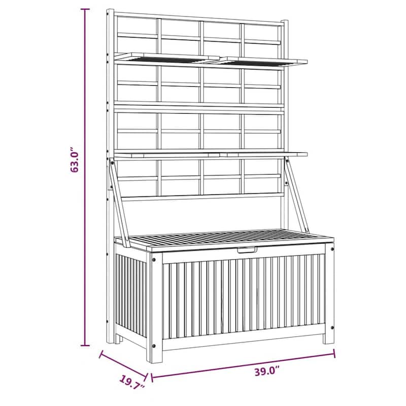 Outdoor Storage Box with Trellis n Shelves, 63 Inch, Brown Acacia Wood
