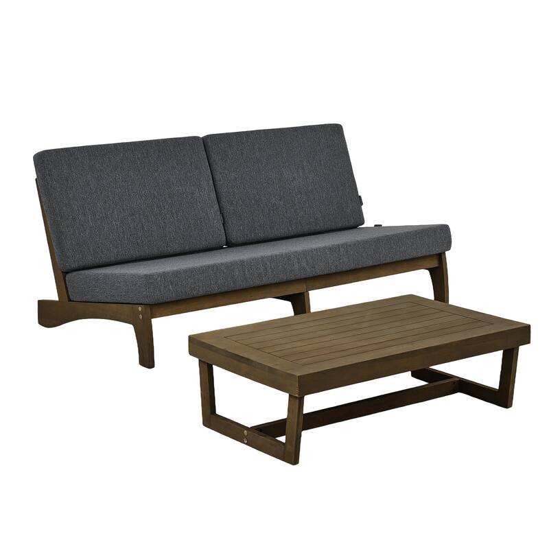 3-Seat Outdoor Sofa Set with Solid Wood Coffee Table, Weather-Resistant Cushions