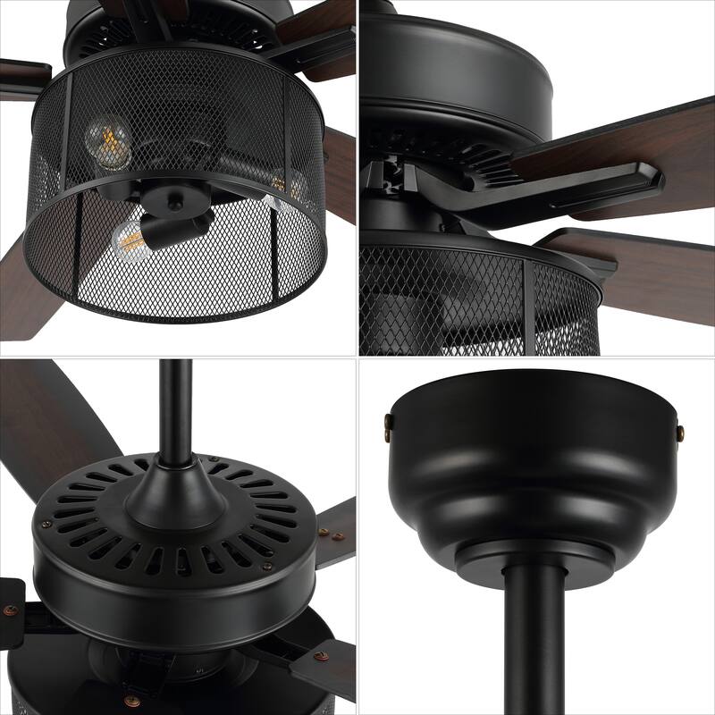 Oscar 52" 3-Light Farmhouse Industrial Iron/Wood Mobile-App/Remote-Controlled LED Ceiling Fan, by JONATHAN Y