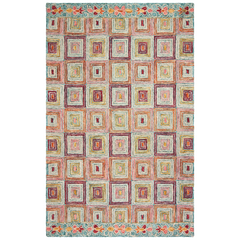 SAFAVIEH Handmade Aspen Romanina Bohemian & Eclectic Tribal Wool - 6' Square - Pink/Gold - Square/Runner