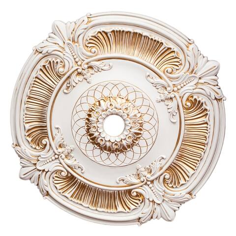 Artistry Lighting, Round 40" Antique White & Gold Ceiling Medallion Carved Roses (ARP16-F1) - 40" Diameter