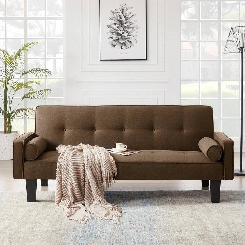 Linen Fabric Modern Convertible Sofa Bed with Removable Armrests