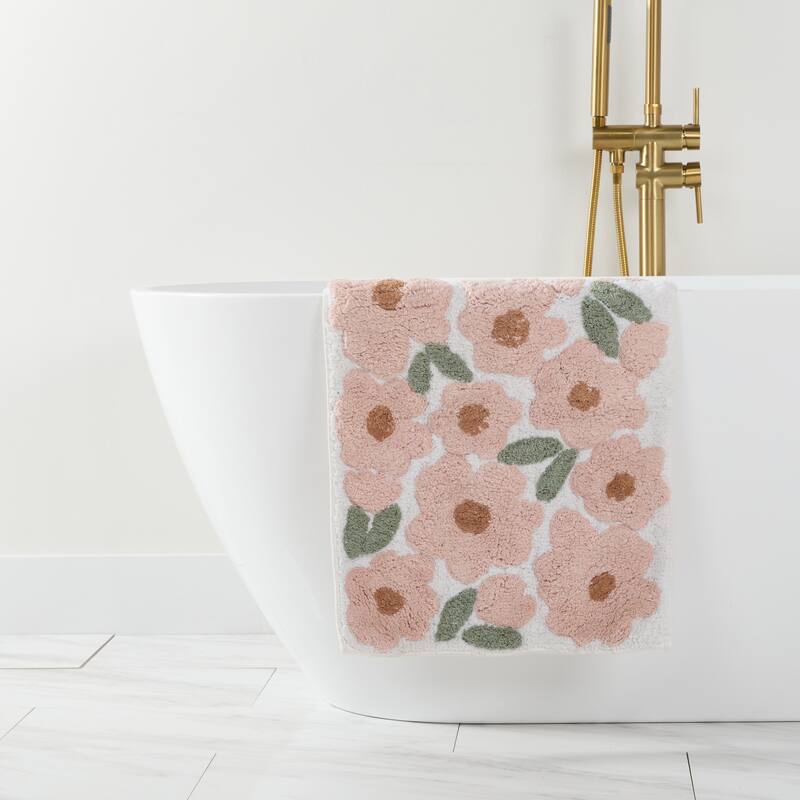 Becky Cameron 100% Cotton Floral Patterned Bath Mat - 34" x 21" - Pink Blossoms