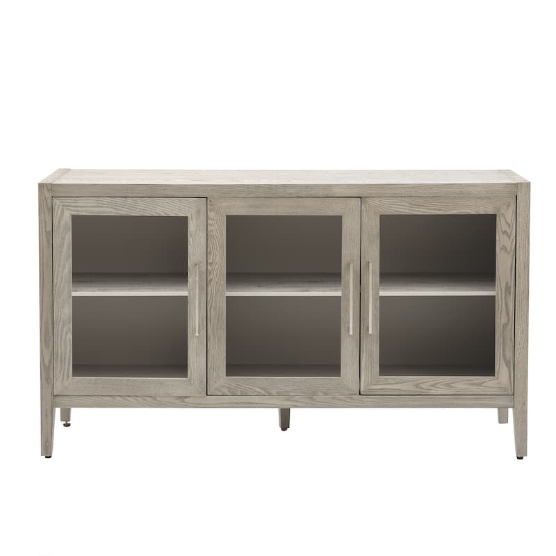 Wood Storage Cabinet with 3 tempered Glass Doors and Adjustable Shelf