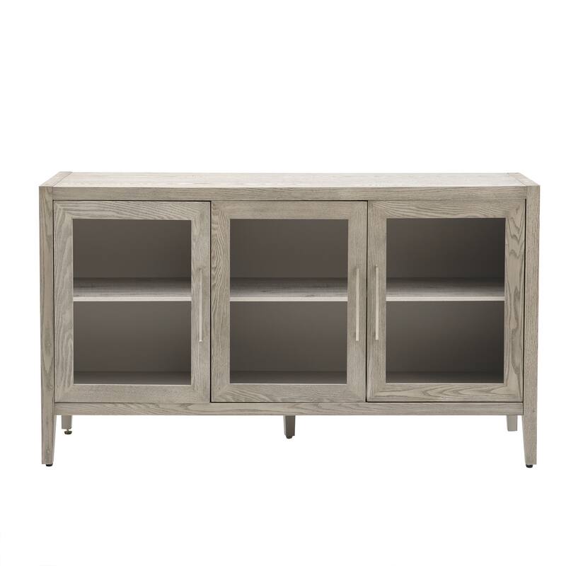 Wooden Storage Cabinet with 3 Tempered Glass Doors and Adjustable Shelf and Legs - 58.2"L×15.7"W×33.9"H