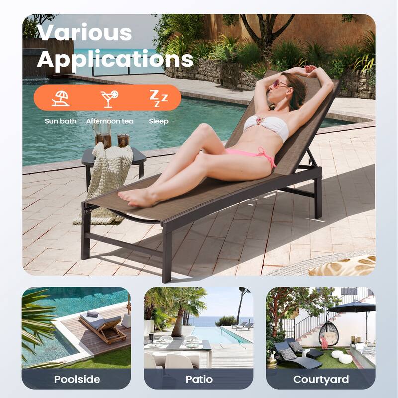 Pellebant Outdoor 3-piece Aluminum Adjustable Back Chaise Lounge with Side Table Set