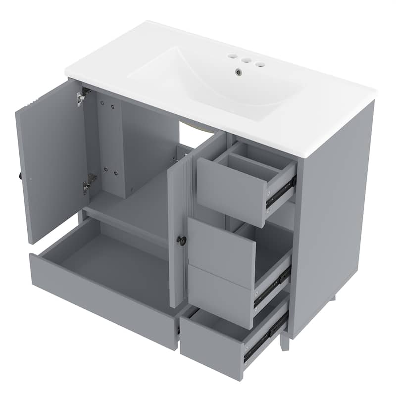 Roomfitters 36 Inch Bathroom Vanity with Sink, Solid Wood Cabinet with Side Rack and Drawers