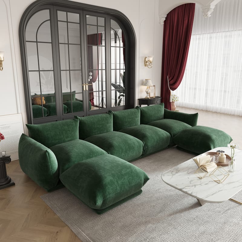 130" U-Shaped Sectional Sofa, Minimalist Chenille Modular Sofas Couches - Green