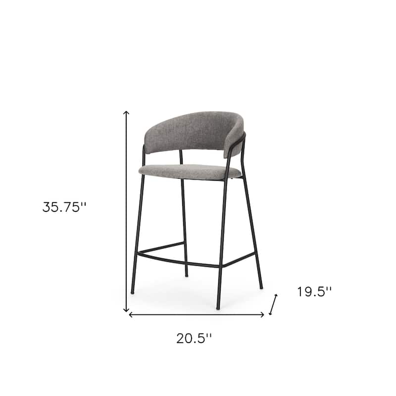 HomeRoots 26" Gray and Black Fabric and Metal Counter Height Bar Chair