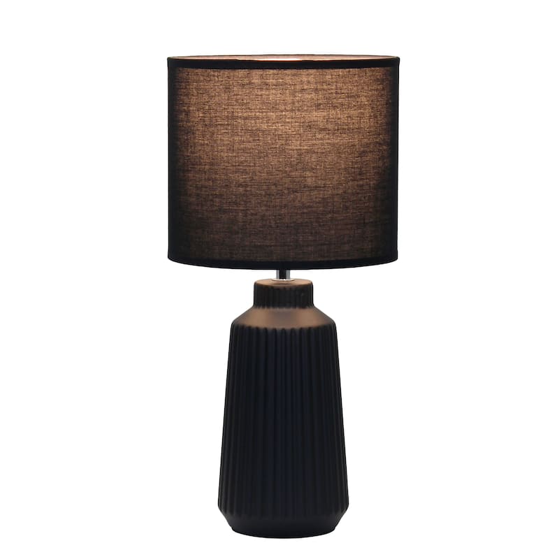 Textured Ceramic Table Lamp with Fabric Drum Shade Modern Faceted Base Compact Accent Lighting Multiple Colors