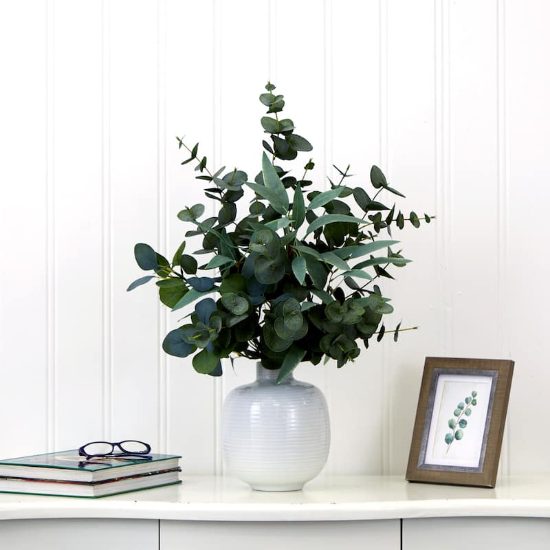 24" Artificial Eucalyptus Leaves Arrangement with Ceramic Planter