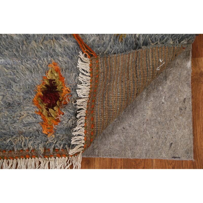 Hand Knotted Oriental 100% Wool Carpet Modern Tribal Navy Blue & Blues Moroccan Area Rug - 9' 9'' X 6' 4''