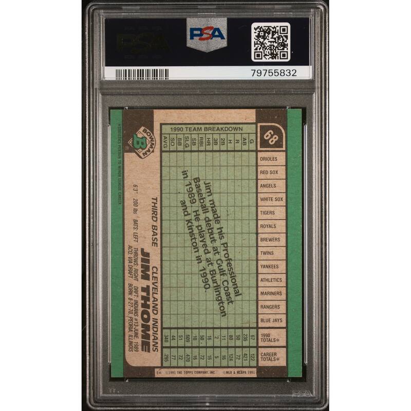 Jim Thome 1991 Bowman Signed Rookie Card #68 Auto Graded PSA 10 79755832 - 8'6" x 11'6"