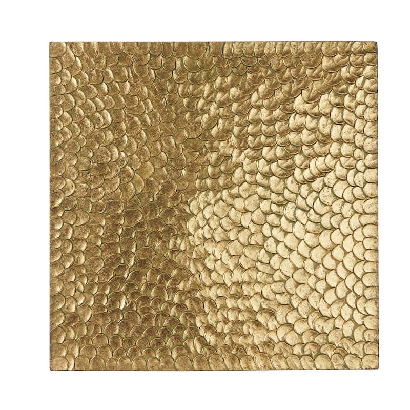 Wood Carved Scales and Radial Plate Abstract Wall Decor with Hammered Inspired Design - Gold or Silver