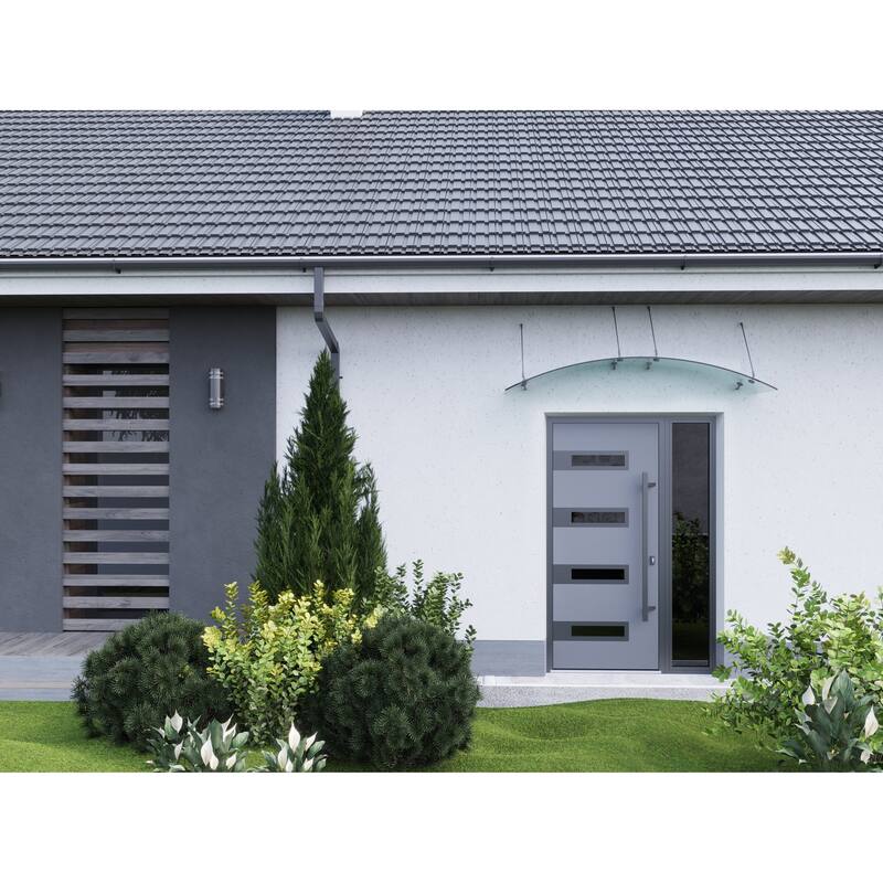 Front Exterior Prehung Steel Door Ronex 0131 Black Enamel Stainless Inserts Entry Metal Painted W36xH80 Left hand Inswing
