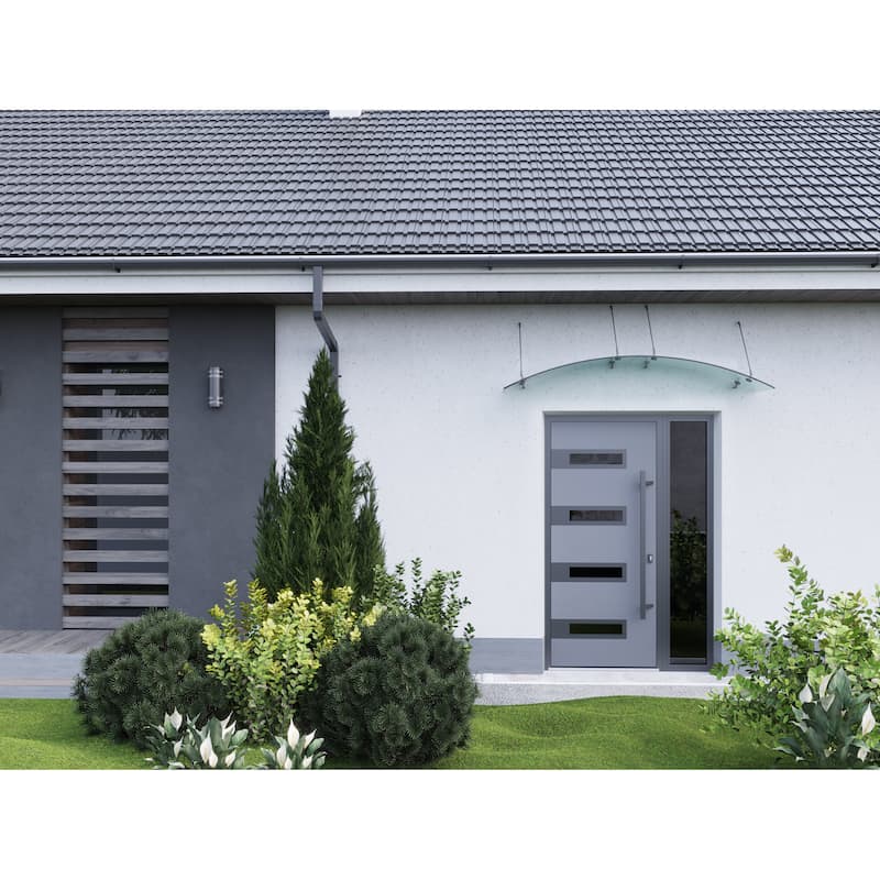 Front Prehung Steel Door Ronex 1055 Teak 2 Side and Top Window Sidelite W16+36+16xH80+16 Lh I
