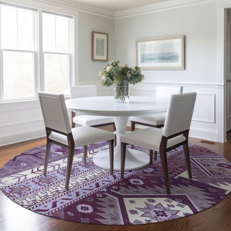 Machine Washable Indoor/ Outdoor Boho Tribal Chantille Rug