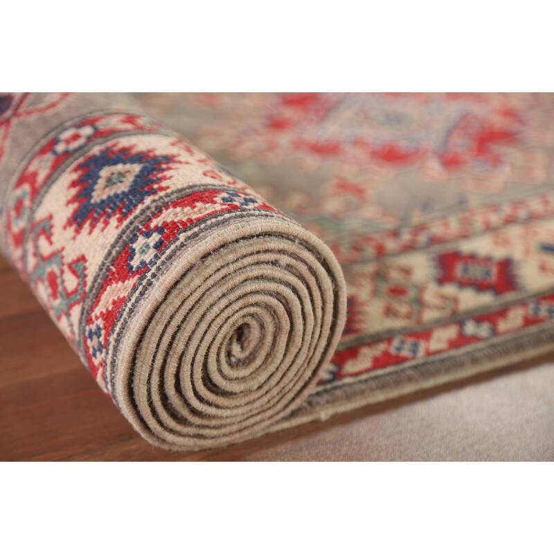 Hand Knotted Oriental 100% Wool Carpet Traditional Geometric Brown Kazak Runner Rug - 15' 11'' X 2' 8''