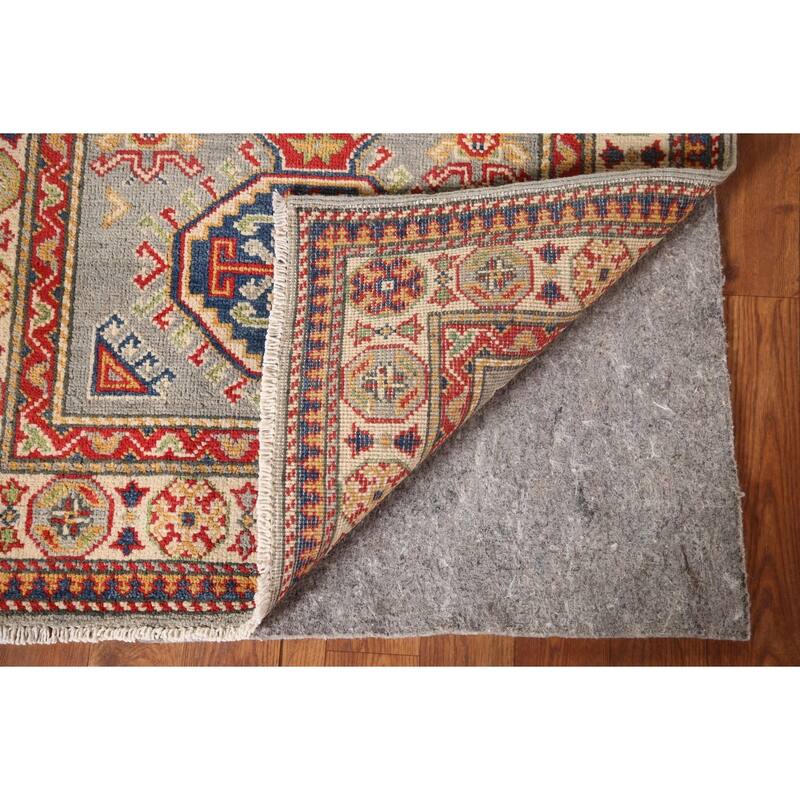 Geometric Kazak Oriental Accent Rug Handmade Grey Wool Carpet - 2'8" x 4'2"