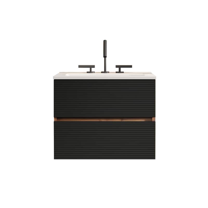 24" Wall-Mounted Bathroom Vanity with Integrated Ceramic Sink & Overflow, Large Storage Floating Vanity