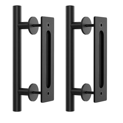 WINSOON 12in Barn Door Handle, Pull and Flush Style Handles Matte Black Finished