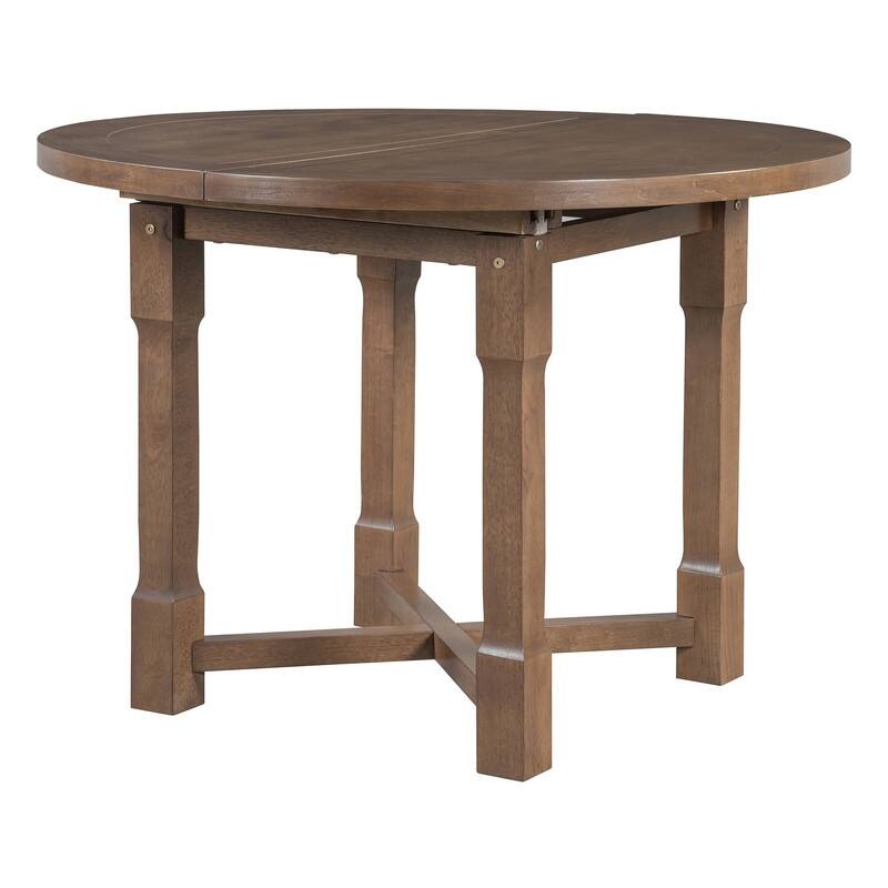 5-Piece Farmhouse Round Dining Set with Removable Leaf and Padded Chairs