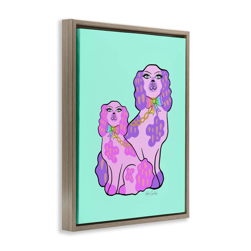 Stupell Funky Glam Dogs on Turquoise Framed Floater Canvas Wall Art Design By Katie Conley