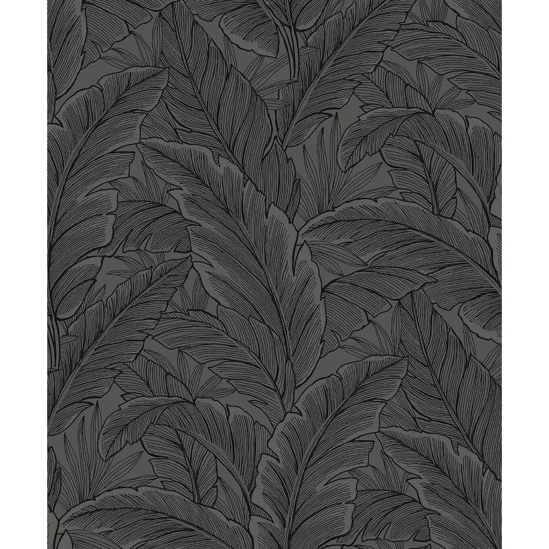 Seabrook Designs Gulf Tropical Leaves Non-Woven Unpasted Wallpaper - 20.9 in. W x 33 ft. L - Slate Grey