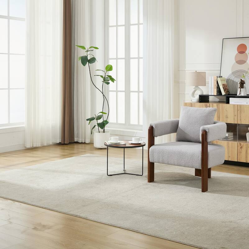 SEYNAR Modern Teddy Upholstered Fabric Round Armchair with pillow