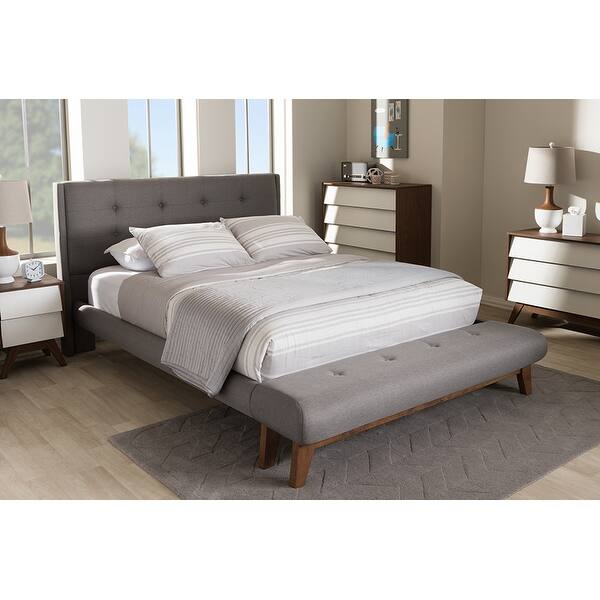 Reena Grey Fabric Platform Bed W Built In Footboard Bench Queen Overstock 20726869