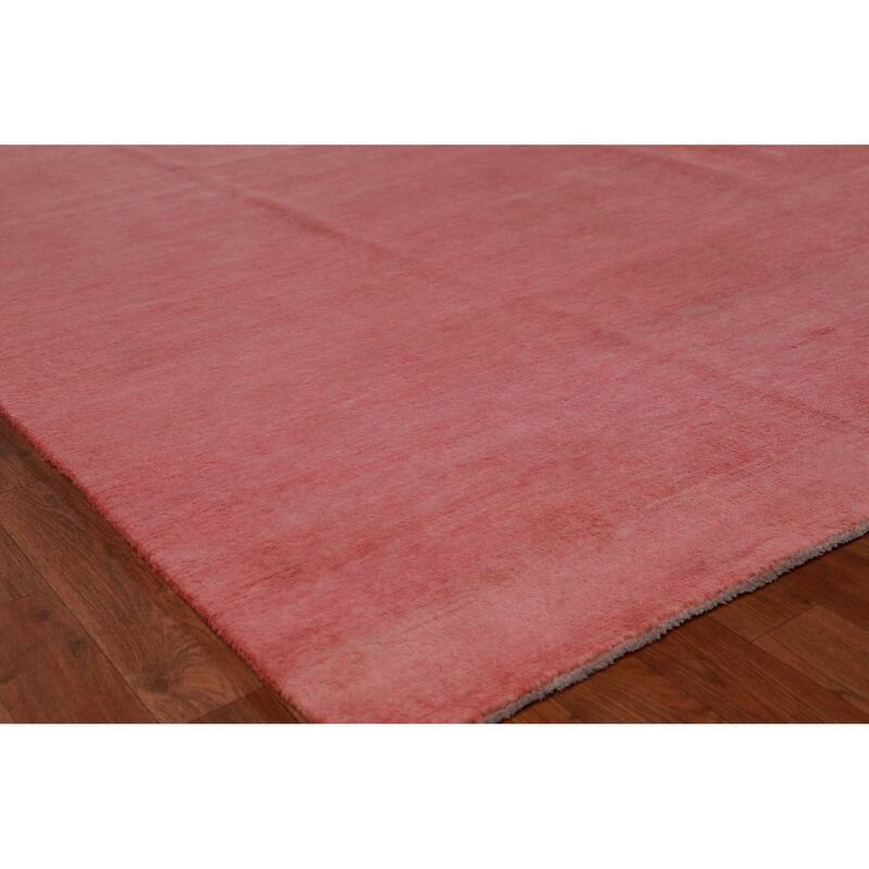 Hand Knotted Oriental 100% Wool Carpet Modern Solid Pink Gabbeh Area Rug - 11' 9'' X 9' 1''