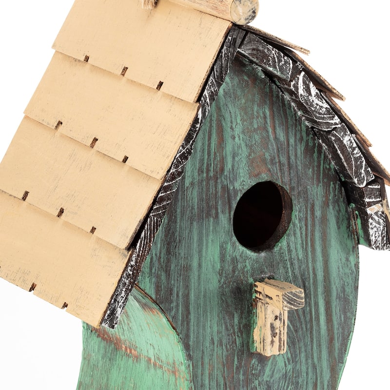 Alpine Corporation 17" Tall Outdoor Artful Swirly Hanging Wooden Birdhouse, Green