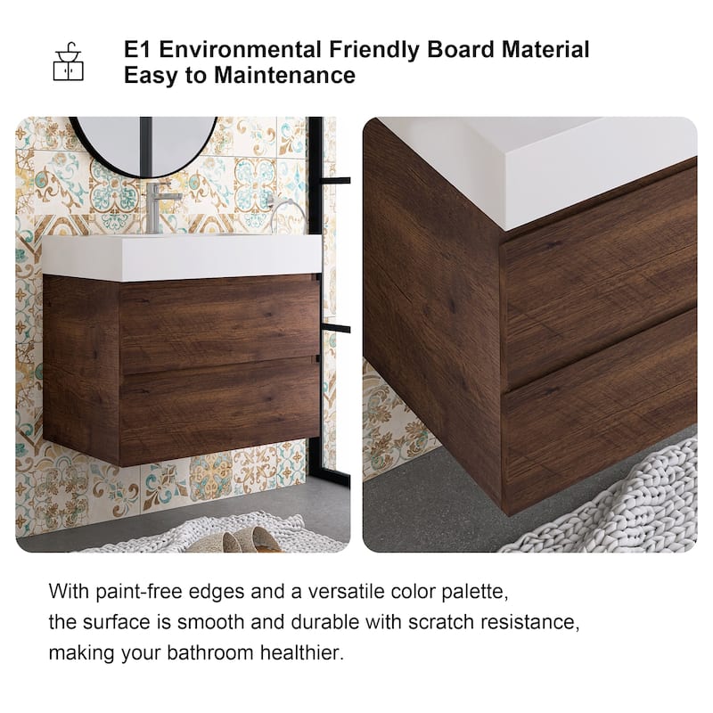 Floating Bathroom Vanity with Solid Surface Top