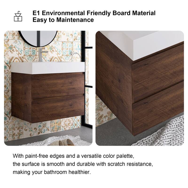Single Sink Floating Bath Vanity in with Solid Surface Top