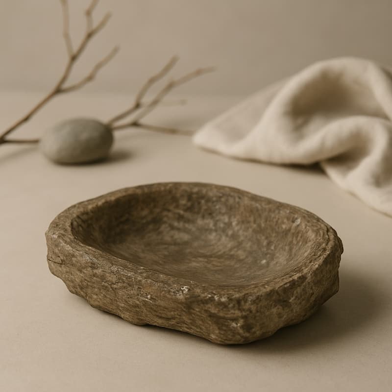 Grey Travertine Rough Organic Shaped Edged Bowl