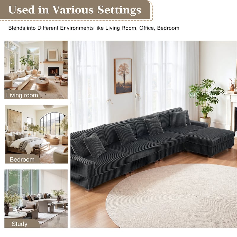 Anne 150" W Upholstered Plush Corduroy Modular Sectional Sofa