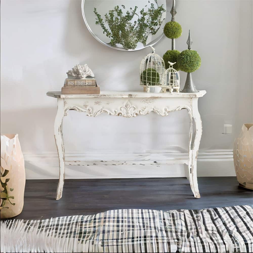 Slimline Whitewash Console Table, for Hallway Living Room Bedroom