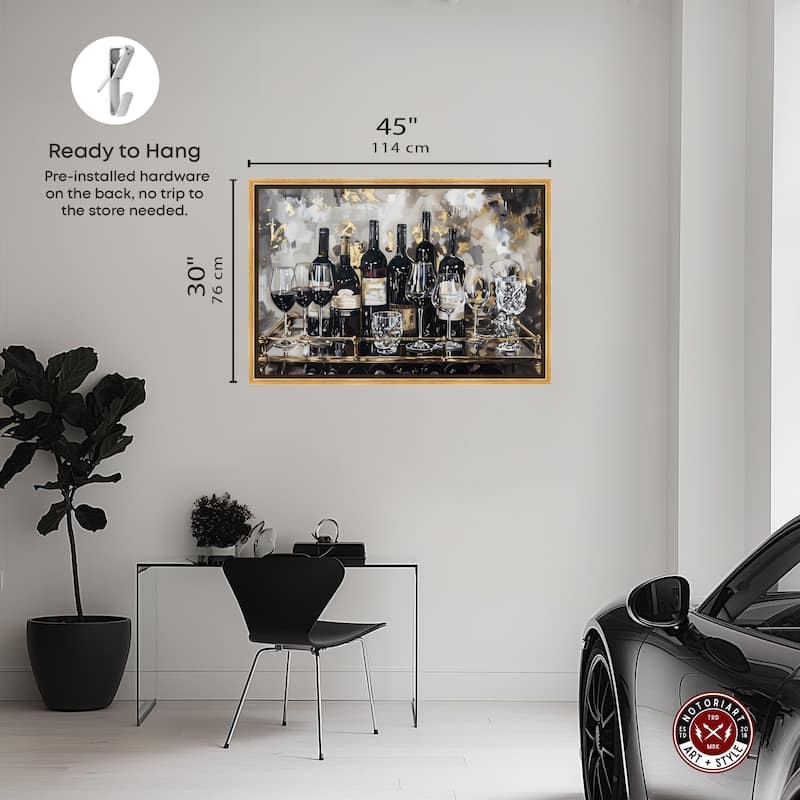 Notoriart Now Serving Champagne Framed Bar Cart Art For Men