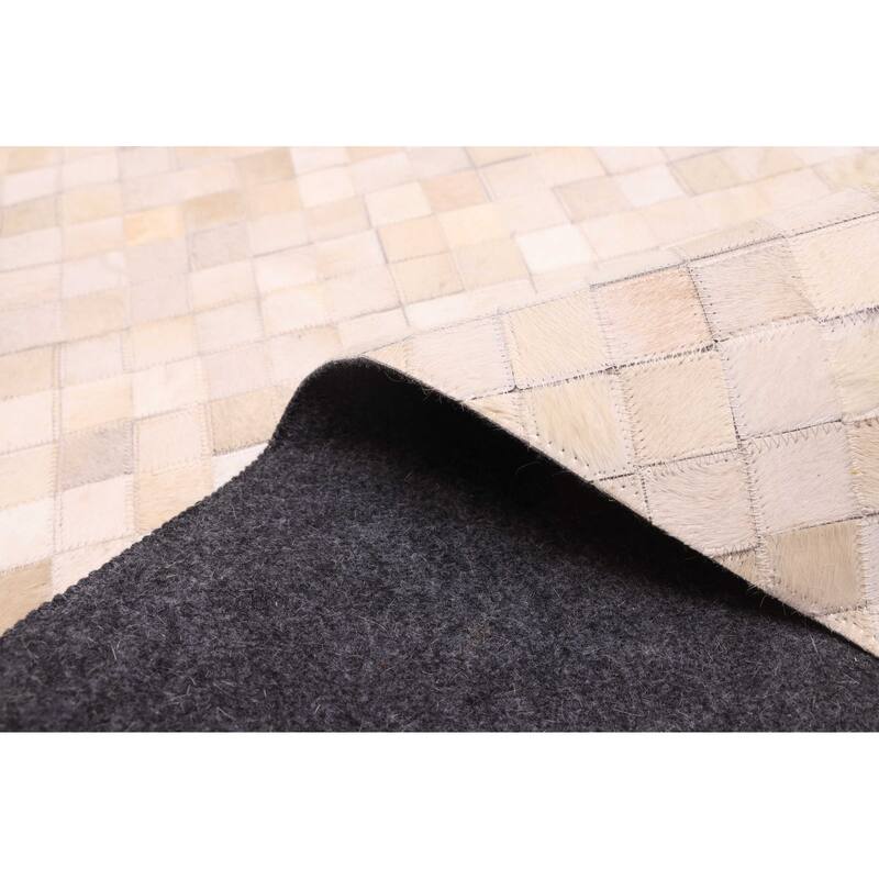 ECARPETGALLERY Handmade Cowhide Patchwork Cream Leather Rug - 8'0 x 10'0