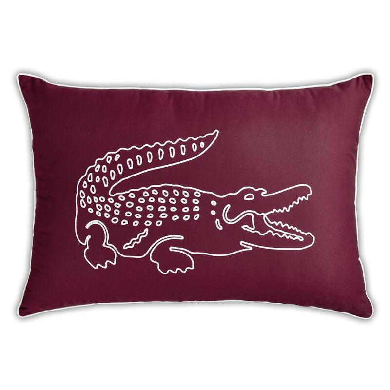 Lacoste Embroidered Big Croc 100% Cotton 16" x 24" Decorative Throw Pillow - Burgundy