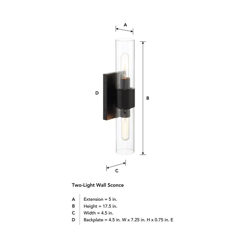 Anton 17.5 in. 2-Light Matte Black Transitional Wall Sconce Light