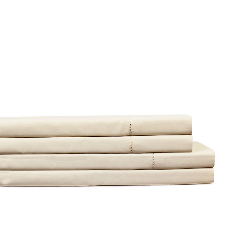 500 Thread Count Egyptian Cotton Hemstitch Sheet and Pillowcases - Queen Sheet Set - Ivory