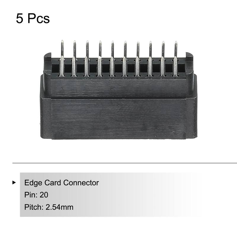 Card Edge Connector Black Socket Right Angle 20 Pin 2.54mm Pitch, Pack of 5
