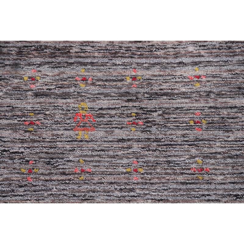 Striped Gabbeh Area Rug Hand-Knotted Wool Carpet - 7'10"x 9'10"