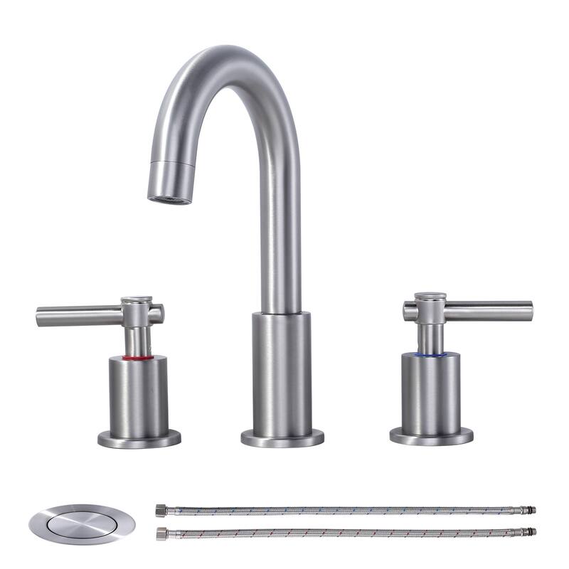 WOWOW Widespread 8 in. Double Handle Bathroom Faucet - Brushed Nickel
