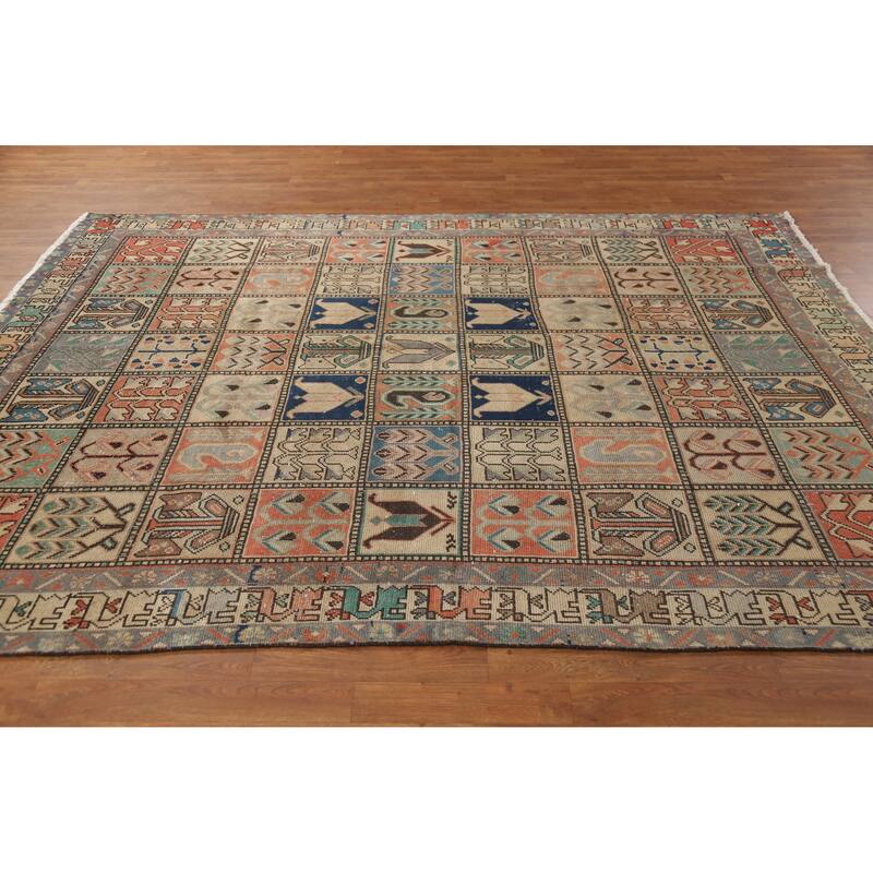 Hand Knotted Oriental 100% Wool Carpet Traditional Geometric Peach Bakhtiari Area Rug - 9' 4'' X 6' 11''