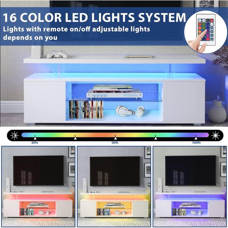 63" LED Gaming TV Console for 65" TVs - Media Storage & Entertainment Center with Side Cabinet