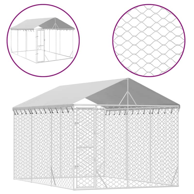 vidaXL Outdoor Dog Kennel with Roof Silver Galvanized Steel